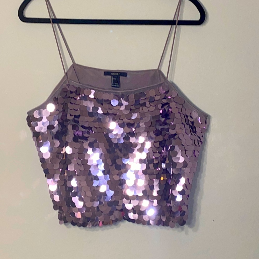 Glitz and Glam Forever 21 Sequin Crop Top Purple Lavender size Large